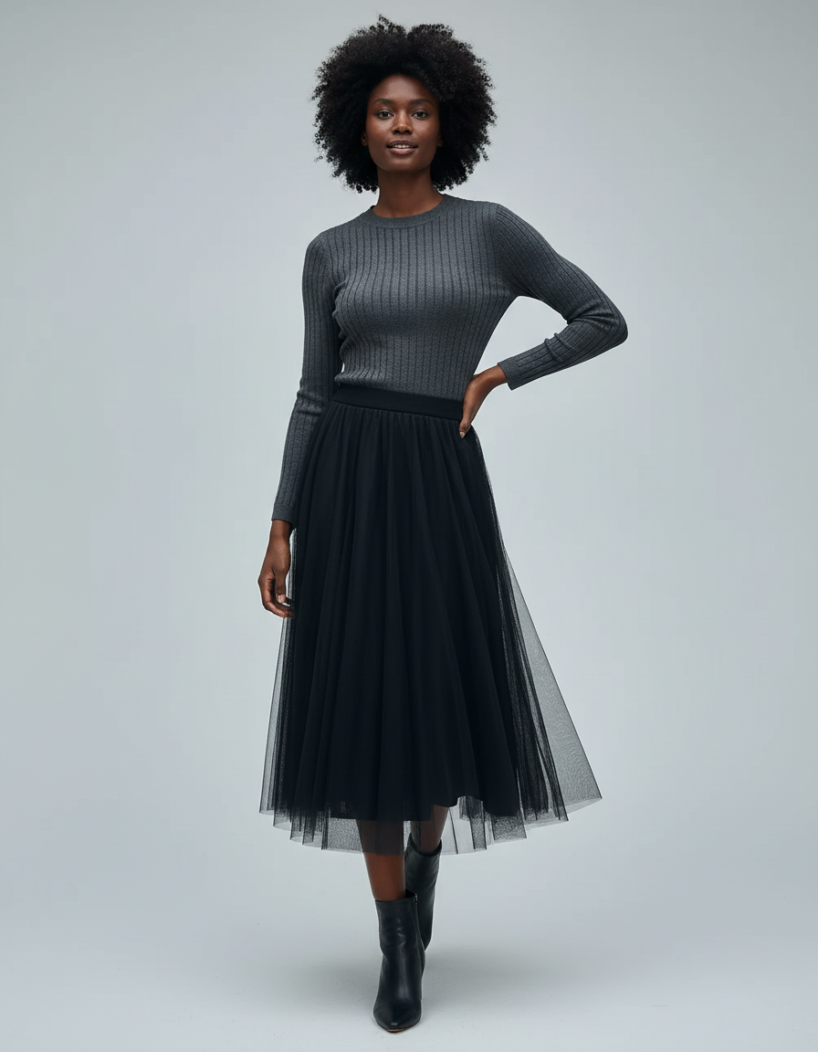 Jupe Longue Plissée Tulle Élégante