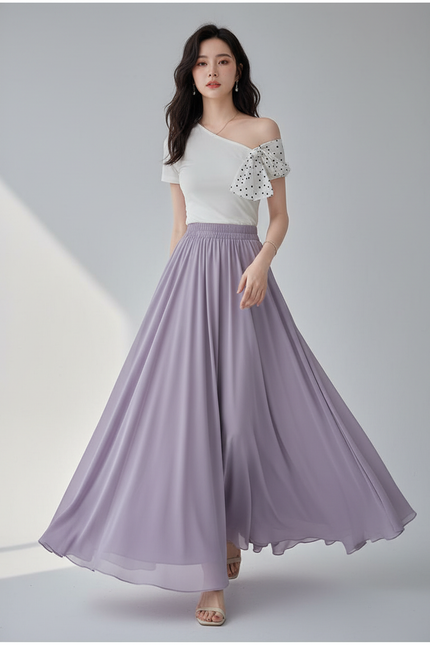Jupe Longue Mousseline Lavande Fluide