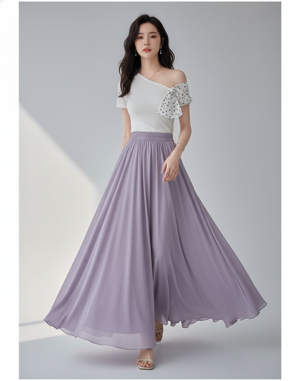 Jupe Longue Mousseline Lavande Fluide