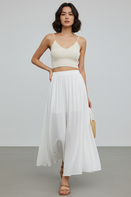 Jupe Longue Blanche Mousseline Élégante