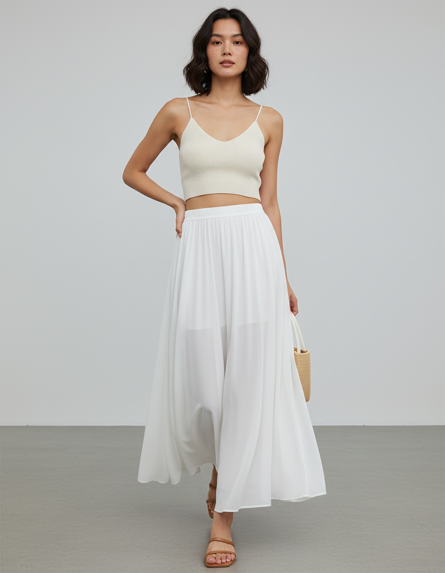 Jupe Longue Blanche Mousseline Élégante