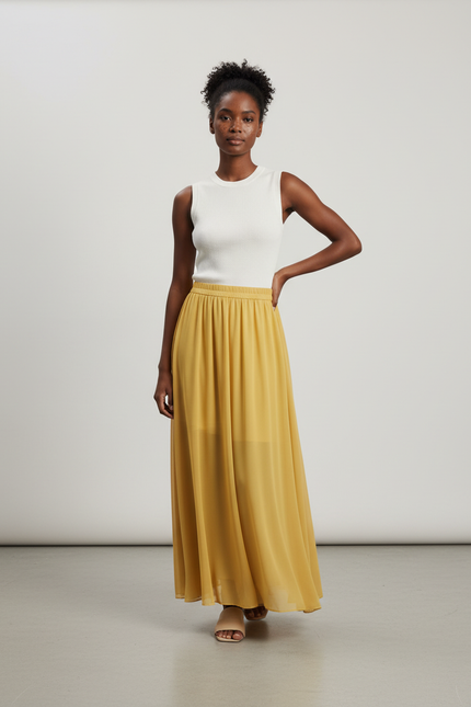 Jupe Longue Jaune Mousseline Fluide