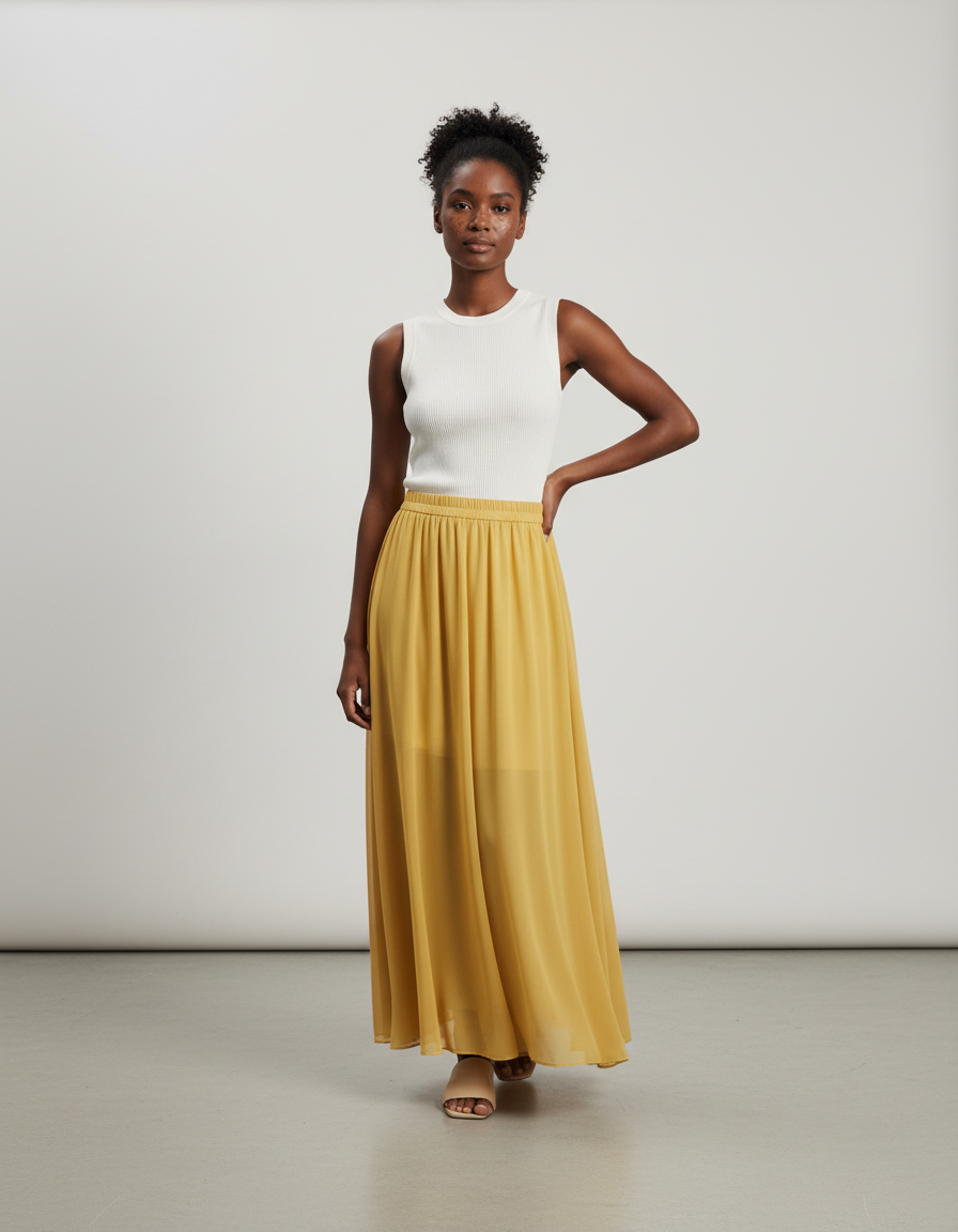Jupe Longue Jaune Mousseline Fluide