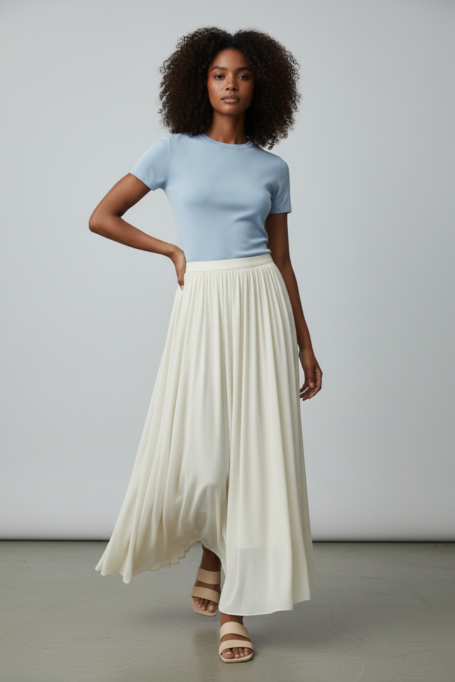 Jupe Longue Crème Fluide Élégante