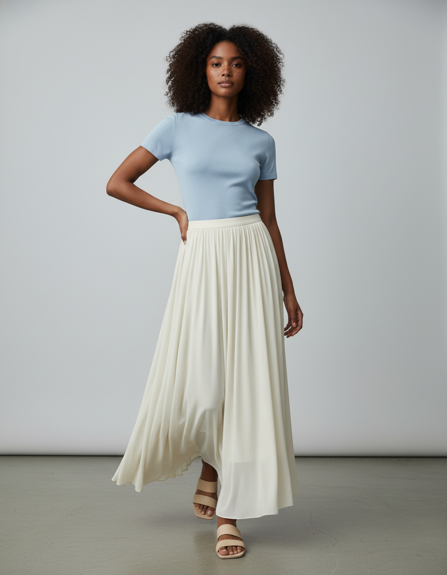 Jupe Longue Crème Fluide Élégante