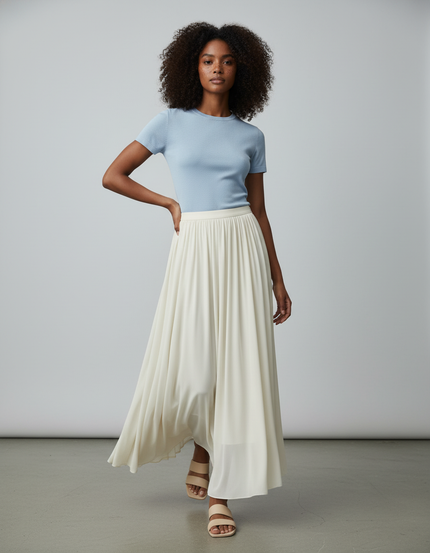 Jupe Longue Crème Fluide Élégante