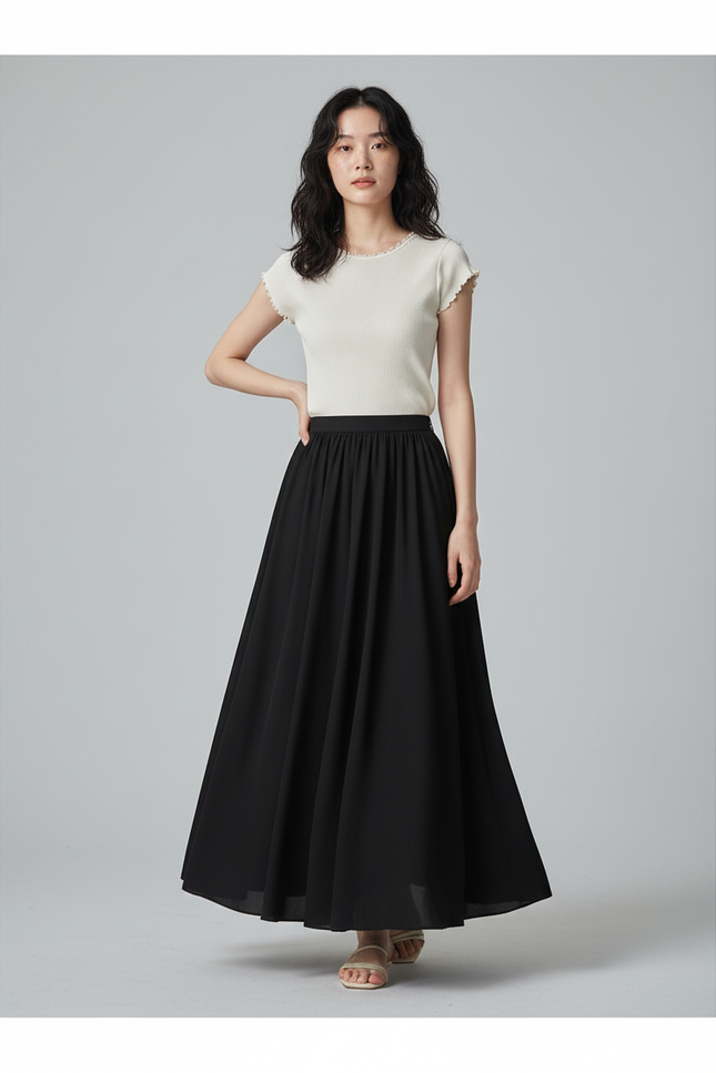 Jupe Longue Noire Fluide Élégante Bohème