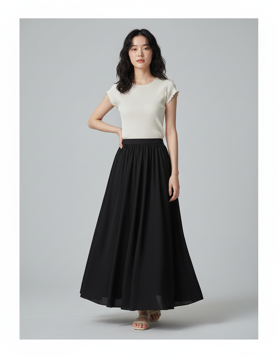 Jupe Longue Noire Fluide Élégante Bohème