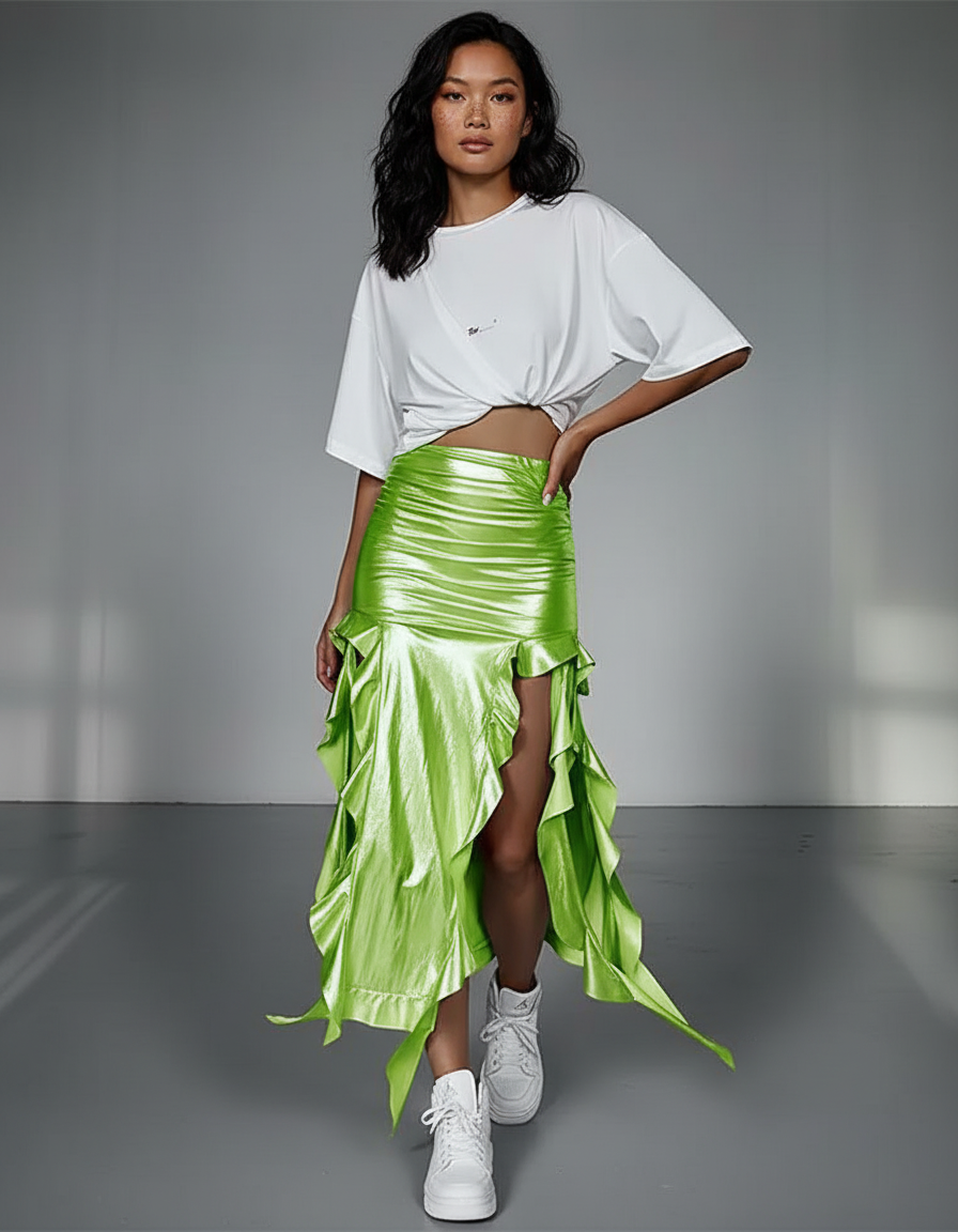 Jupe Longue Fendue Verte