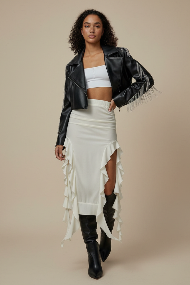 Jupe Longue Crème Volants Chic