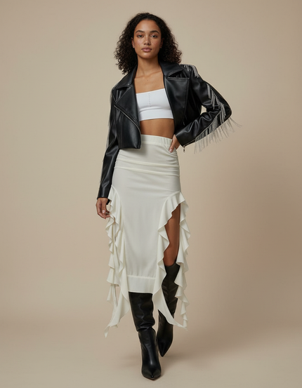 Jupe Longue Crème Volants Chic