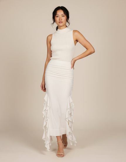 Jupe Longue Blanche À Volants Élégante