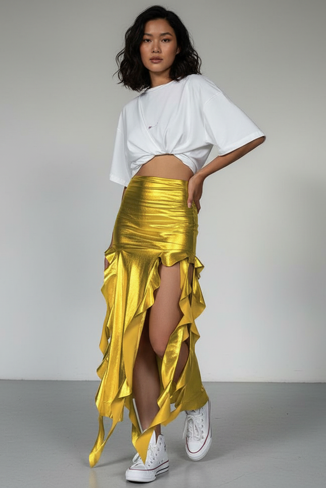 Jupe Longue Elastique Doré