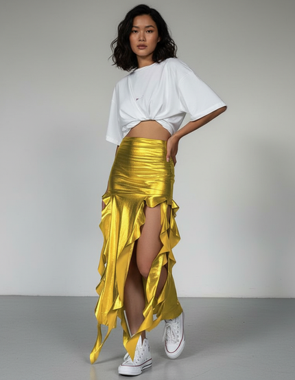 Jupe Longue Elastique Doré