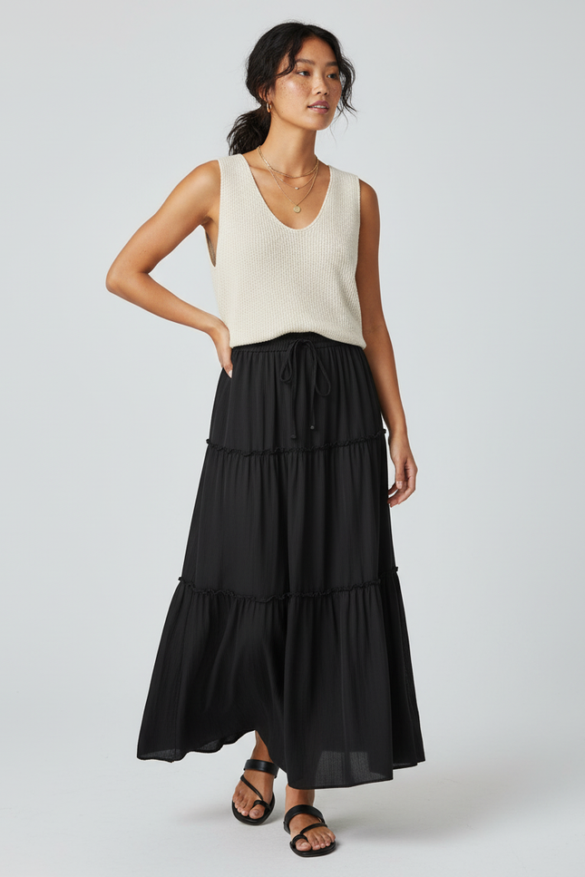 Jupe Longue Fluide À Volants Bohème