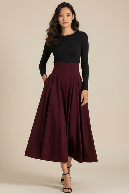 Jupe Longue Bordeaux Fluide Élégante