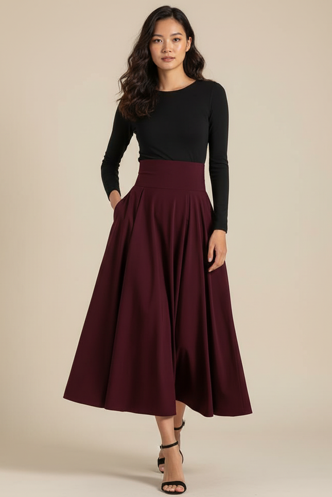 Jupe Longue Bordeaux Fluide Élégante