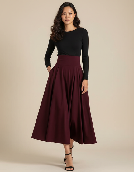 Jupe Longue Bordeaux Fluide Élégante