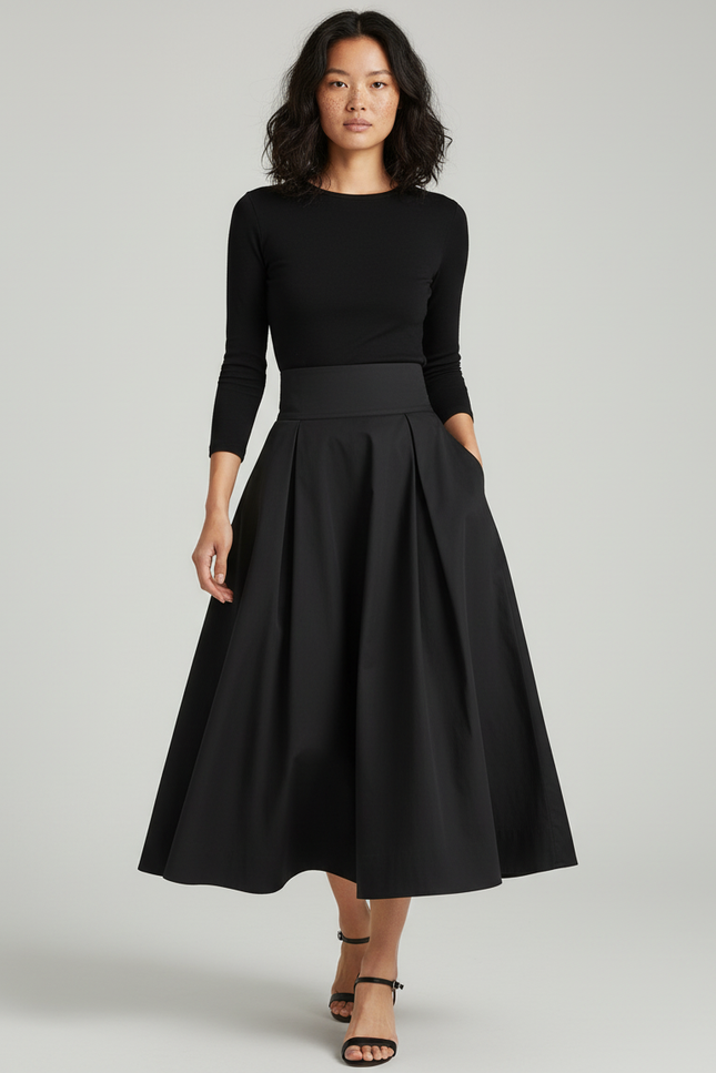 Jupe Longue Noire Plissée Chic Mode