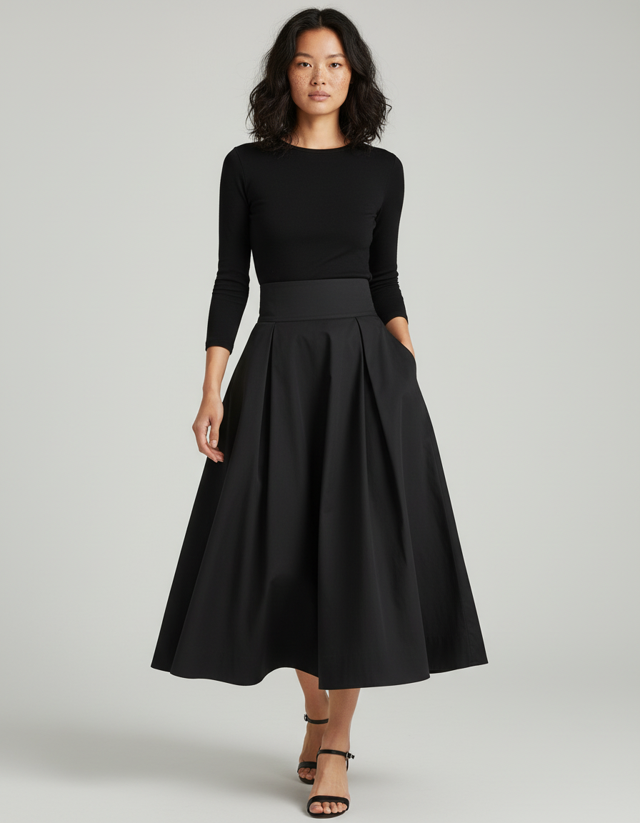 Jupe Longue Noire Plissée Chic Mode