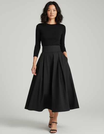 Jupe Longue Noire Plissée Chic Mode