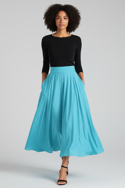 Jupe Longue Bleu Turquoise Évasée Élégante