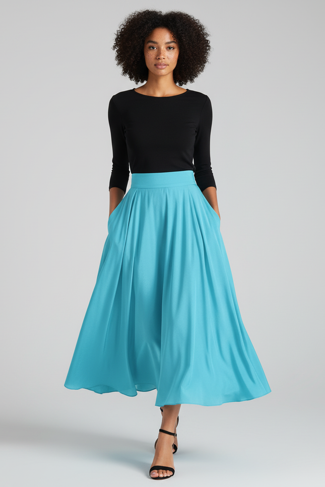 Jupe Longue Bleu Turquoise Évasée Élégante