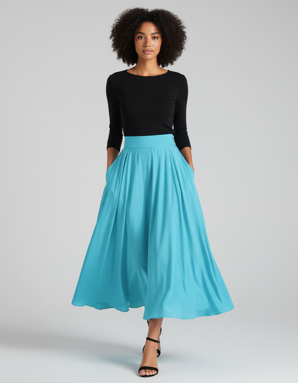 Jupe Longue Bleu Turquoise Évasée Élégante