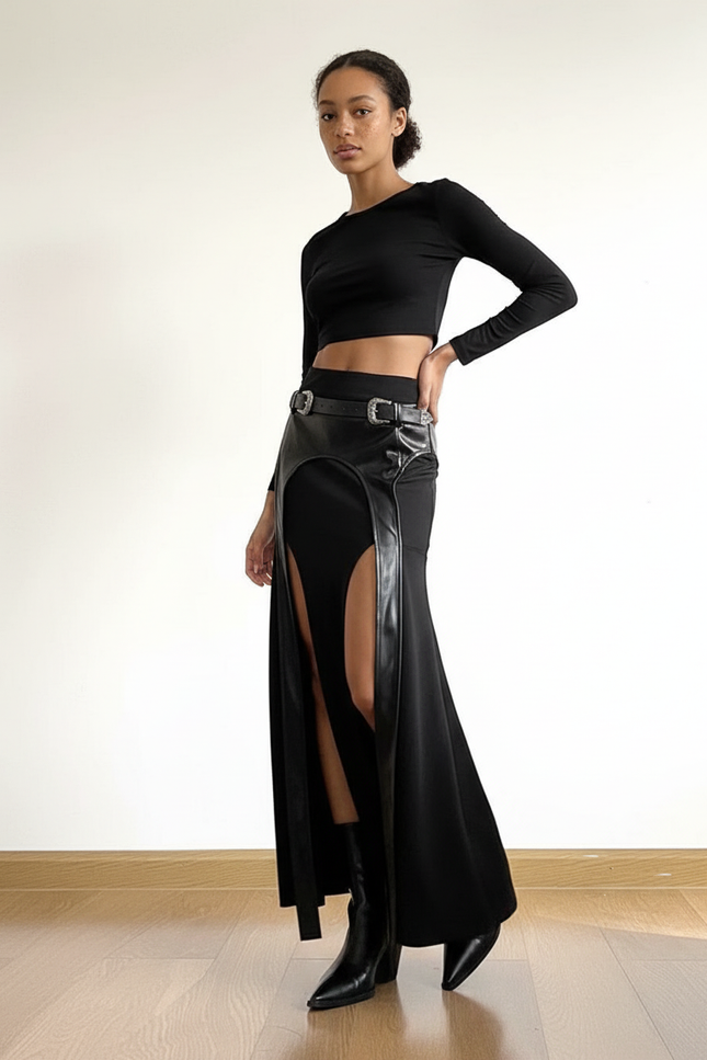 Jupe En Cuir Noir Longue