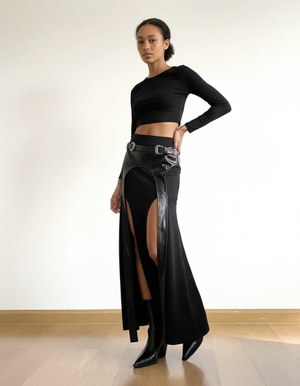 Jupe En Cuir Noir Longue