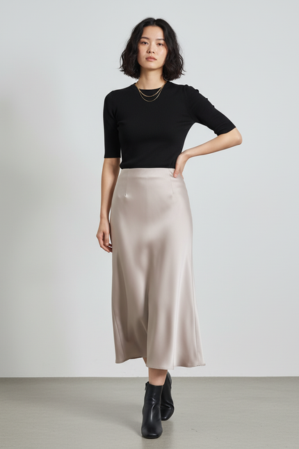 Jupe Longue Satinée Beige Fluide