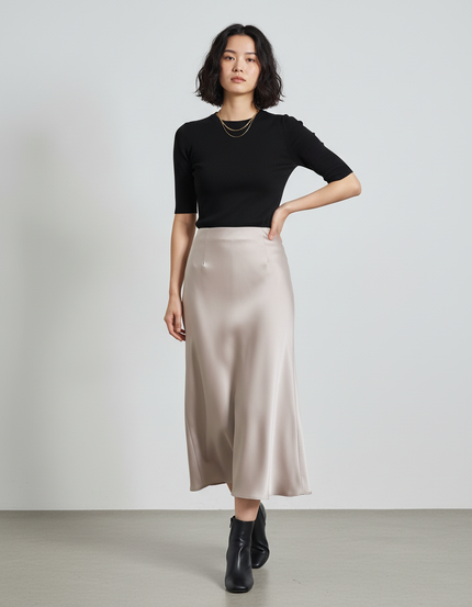 Jupe Longue Satinée Beige Fluide