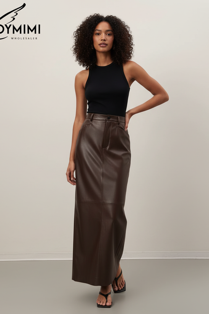 Jupe Longue Marron Cuir Vintage