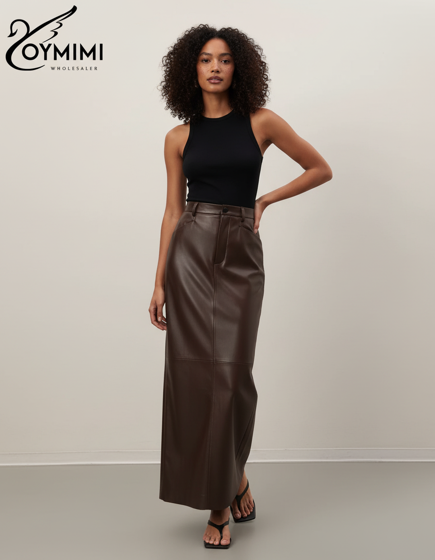 Jupe Longue Marron Cuir Vintage