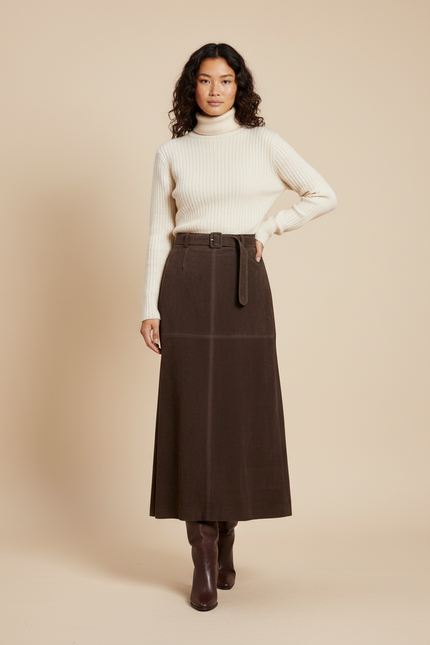 Jupe Longue Marron Daim Chic Tendance