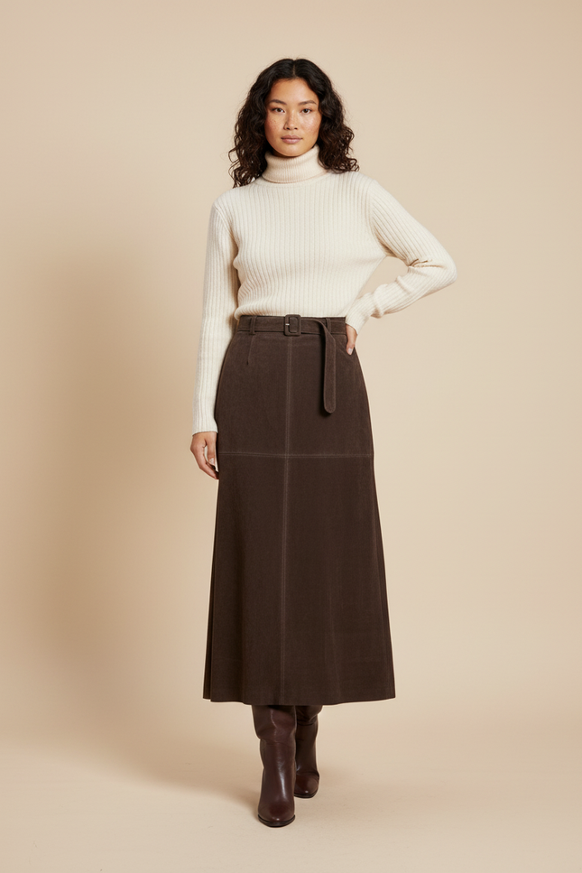 Jupe Longue Marron Daim Chic Tendance