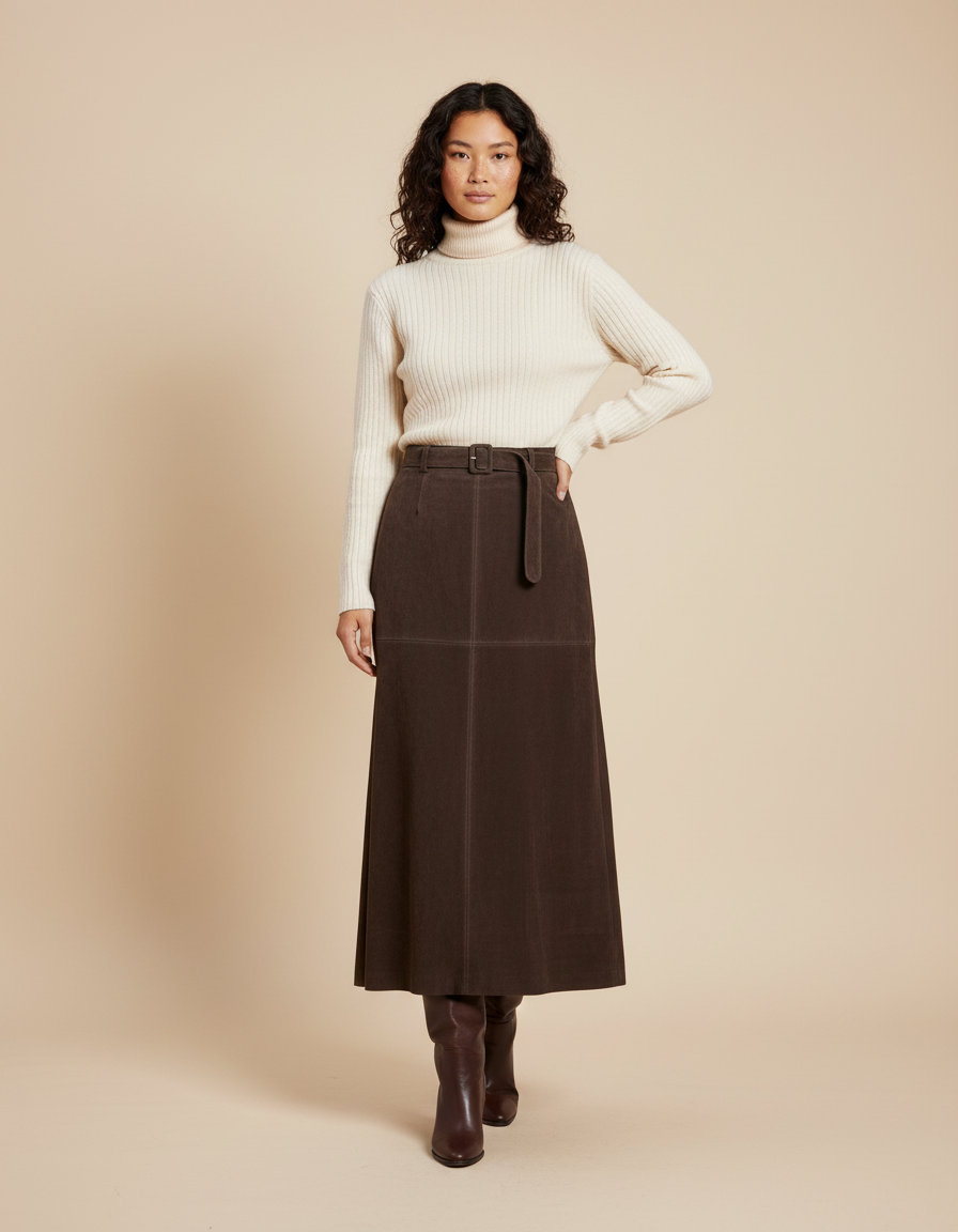 Jupe Longue Marron Daim Chic Tendance