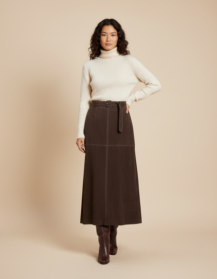 Jupe Longue Marron Daim Chic Tendance