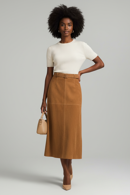 Jupe Longue Marron Daim Chic Élégante