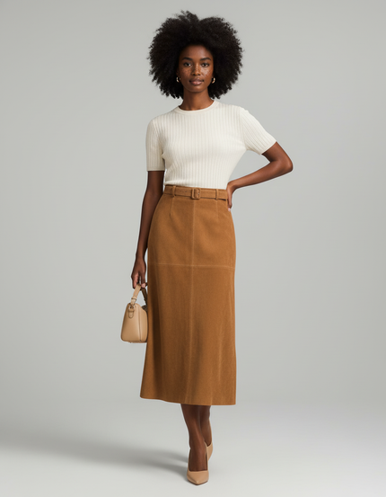 Jupe Longue Marron Daim Chic Élégante