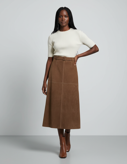 Jupe Longue Daim Marron Élégante