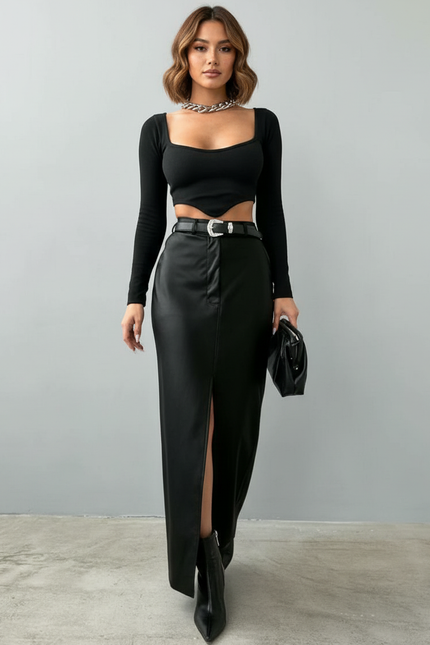 Jupe Noir Moulante Longue