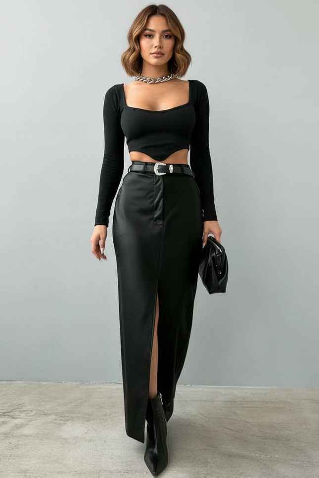 Jupe Noir Moulante Longue