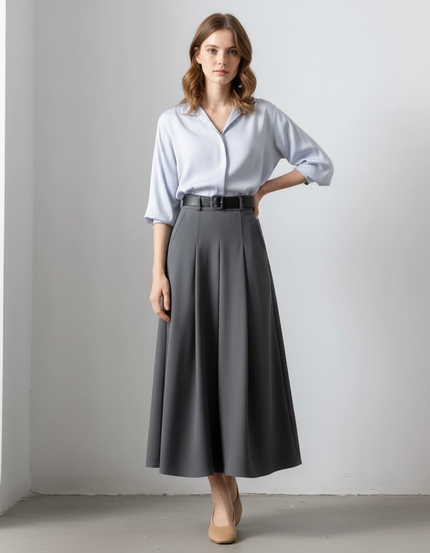 Jupe Longue Grise Plissée Élégante Mode