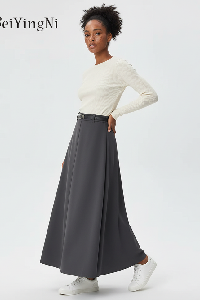 Jupe Longue Grise Fluide Élégante