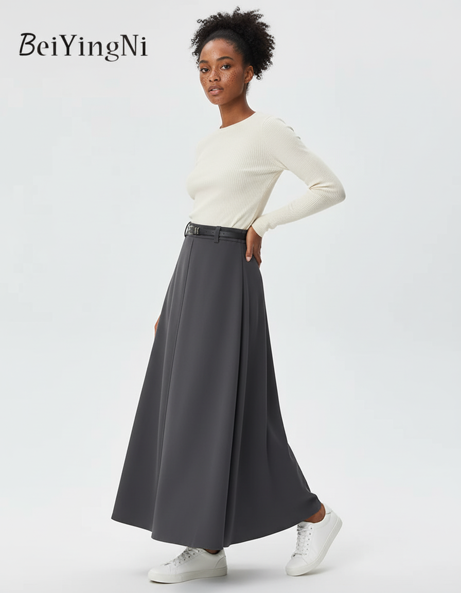 Jupe Longue Grise Fluide Élégante