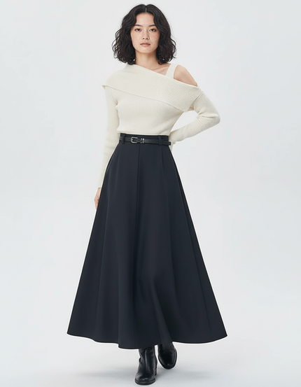 Jupe Longue Noire Évasée Élégante Chic