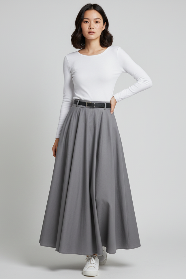 Jupe Longue Grise Taille Haute Fluide