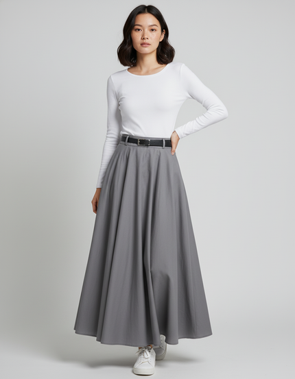 Jupe Longue Grise Taille Haute Fluide