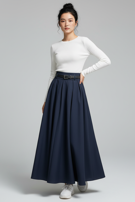 Jupe Bleu Marine Mi-Longue